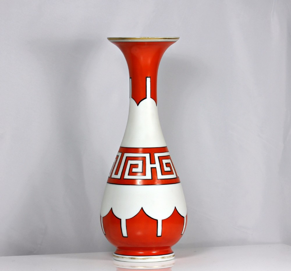 Victorian large white opaline glass Harrach Etruscan vase View III