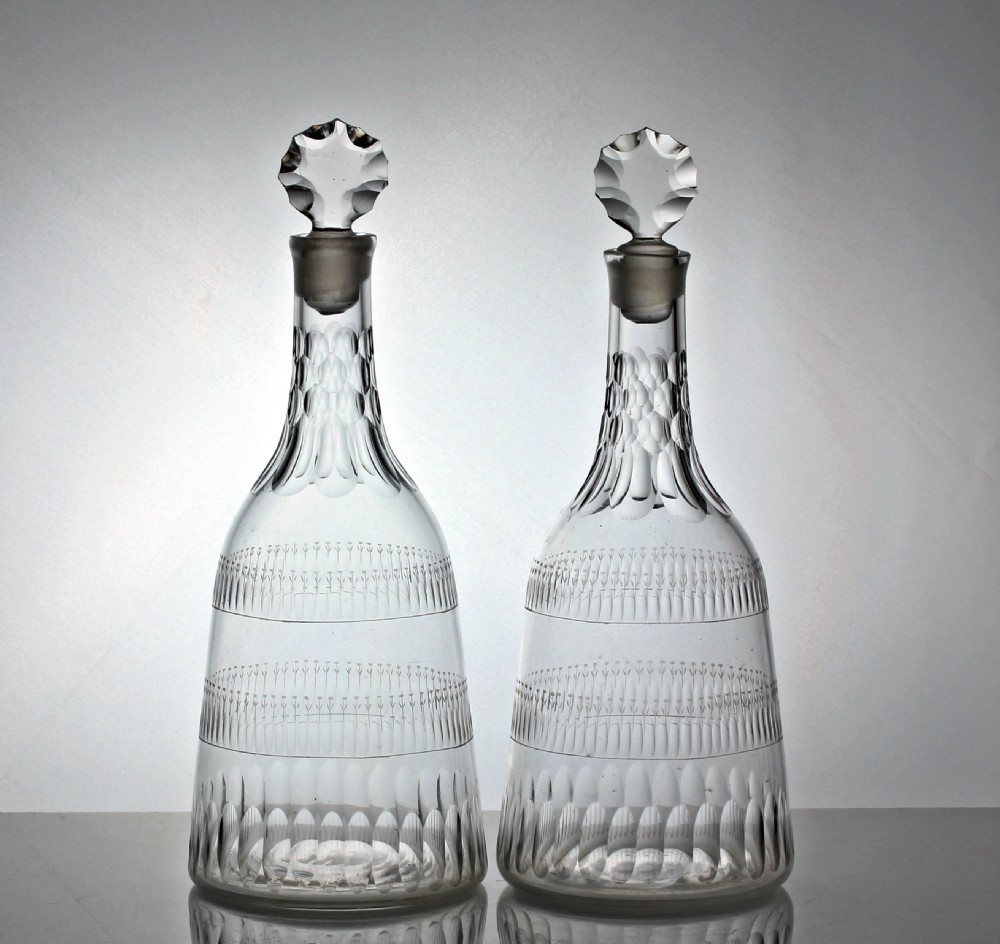Georgian pair of engraved sugarloaf decanters