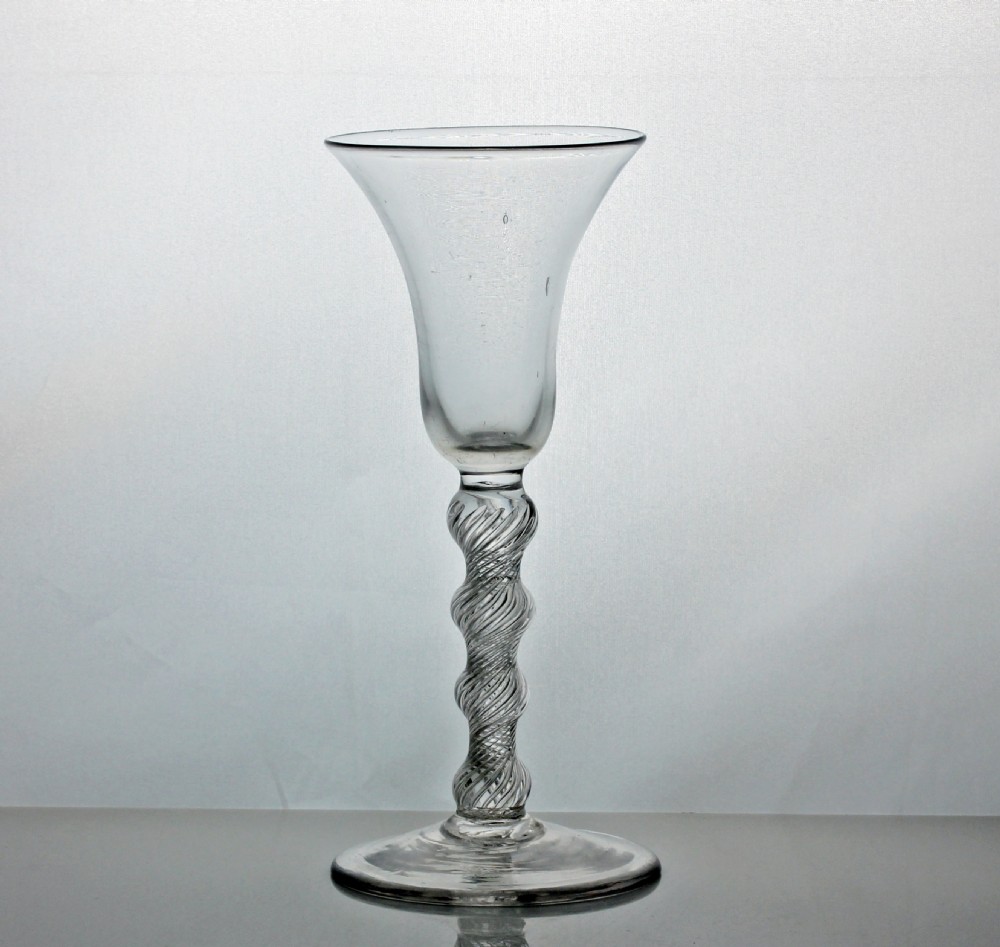 Rare Georgian, four knop, multi spiral air twist wine glass