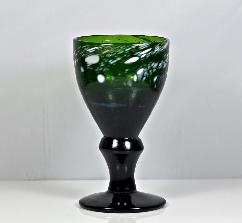 Georgian scarce Nailsea green and white goblet