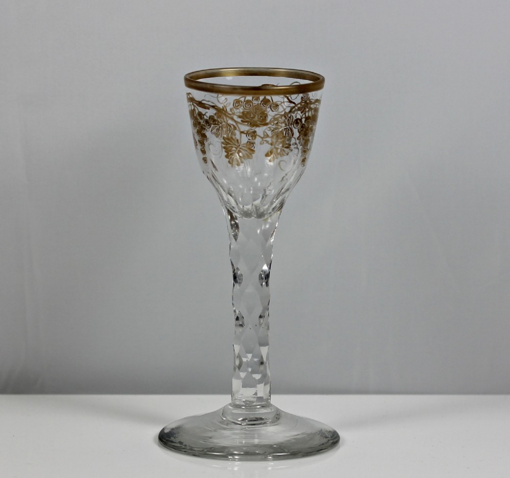 Georgian James Giles gilded facet cut stem wine glass