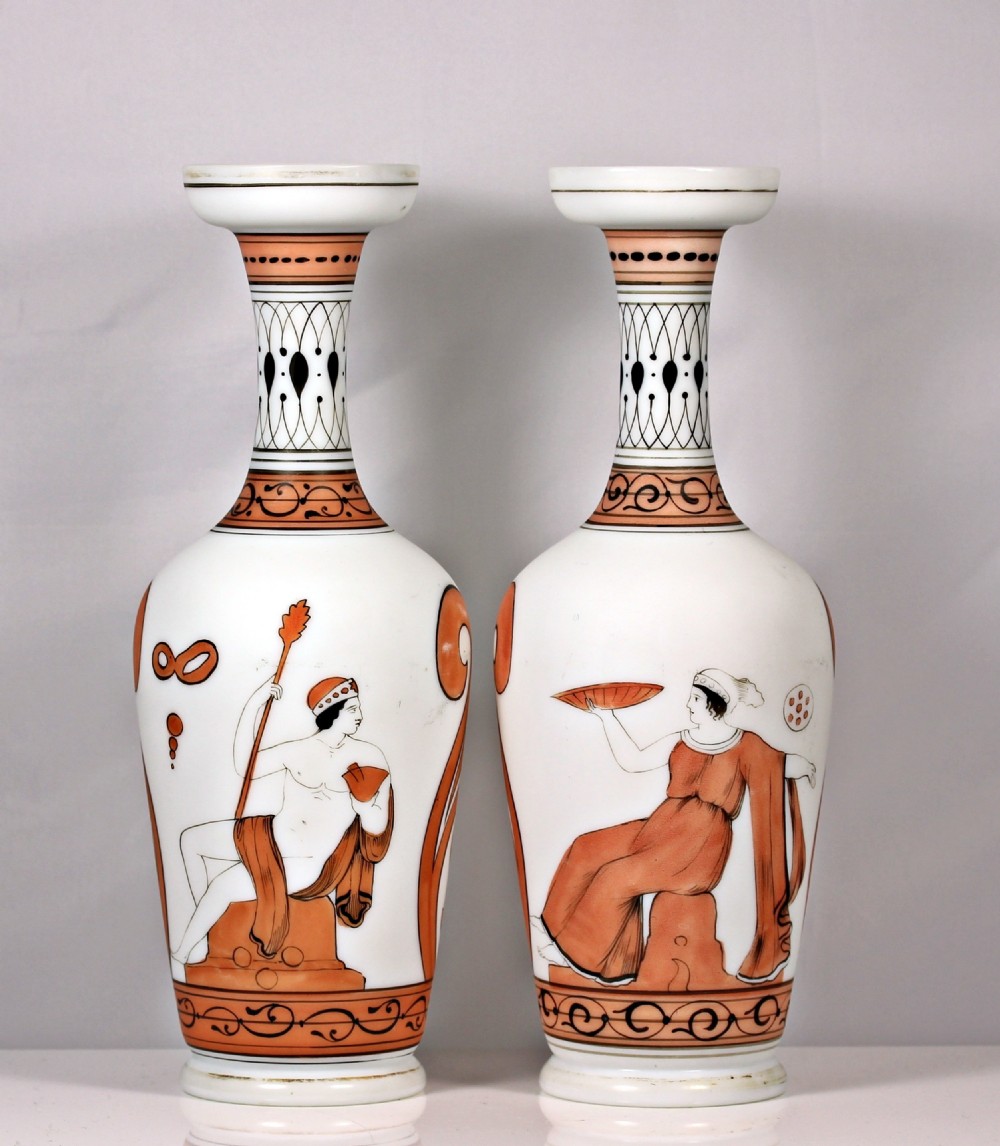 Victorian pair of tall Harrach Etruscan vases