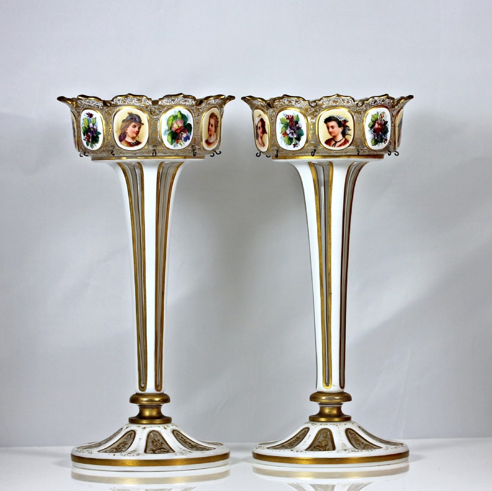 Victorian pair of Bohemian hand-painted flash-cut candlestick lustres View VI