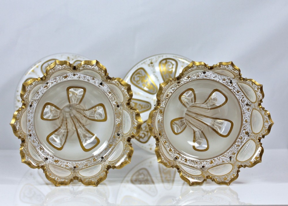 Victorian pair of Bohemian hand-painted flash-cut candlestick lustres View VII