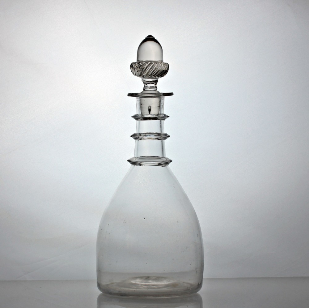 Georgian Irish (Belfast) three ring mallet decanter and associated acorn stopper View V