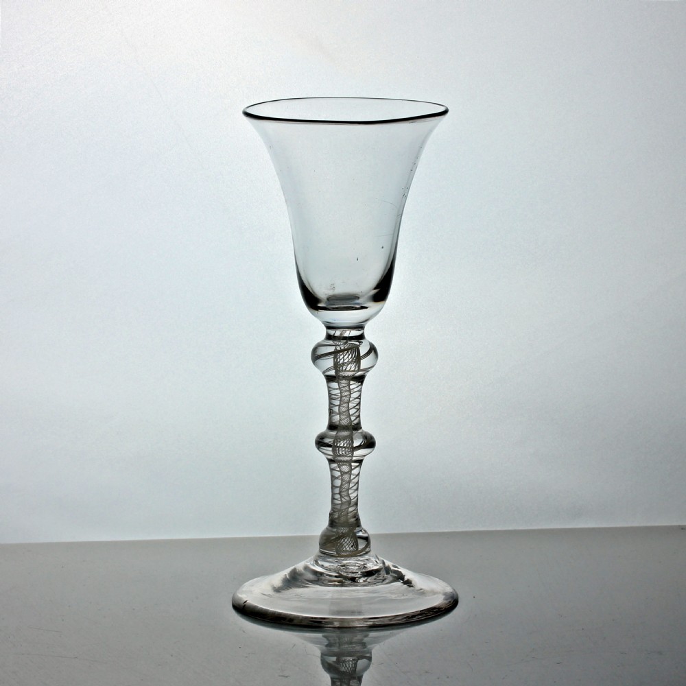 Georgian scarce triple-knop double series opaque twist wine glass, bell bowl View II