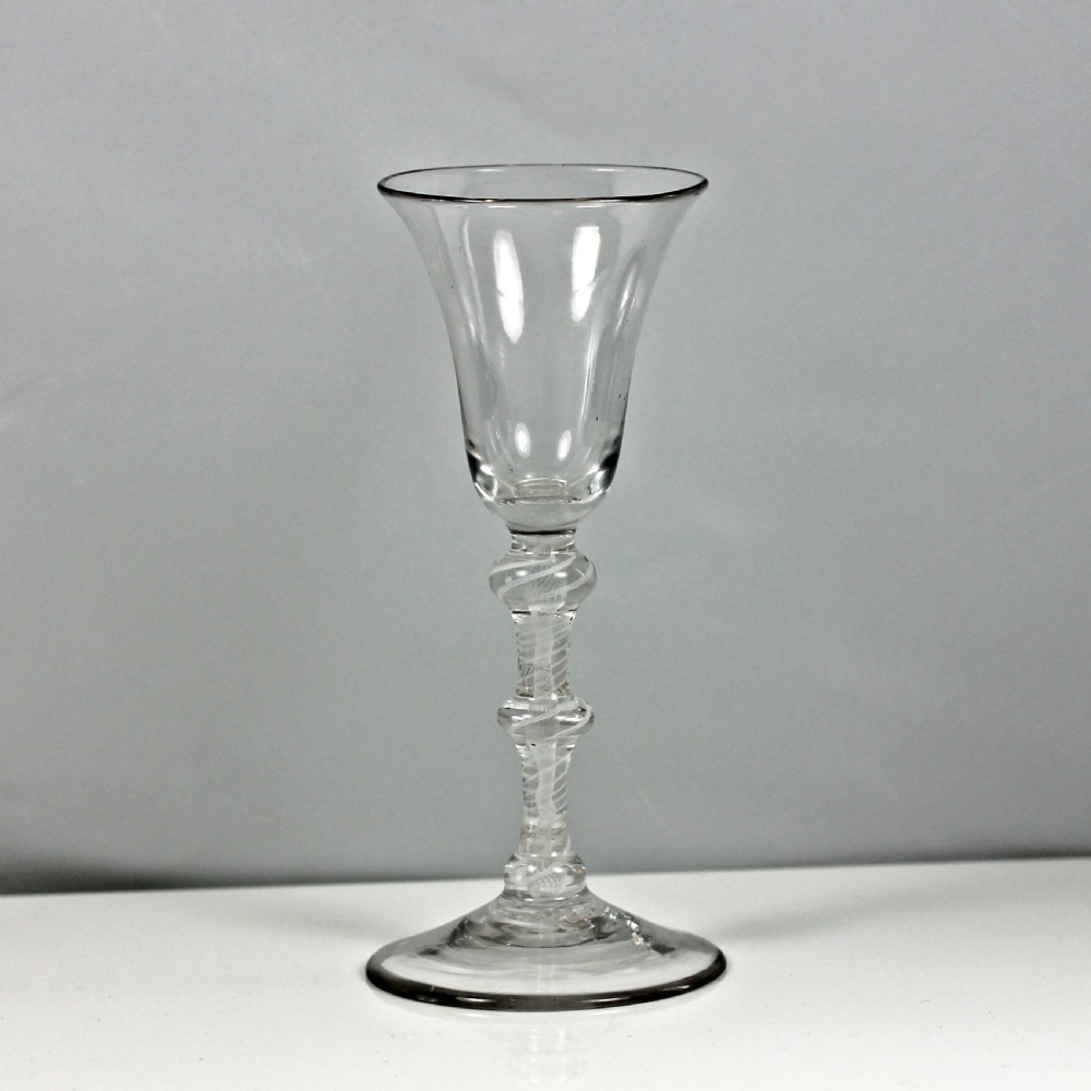 Georgian scarce triple-knop double series opaque twist wine glass, bell bowl View IV