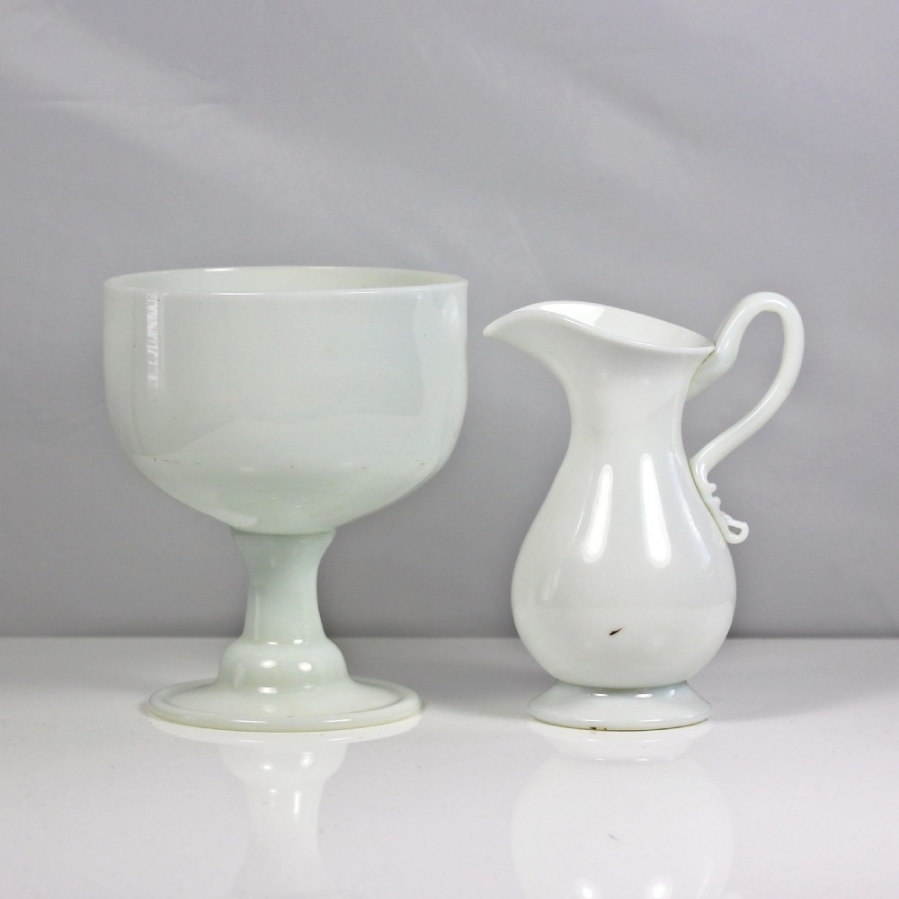 Georgian white opaline glass sugar bowl & cream jug