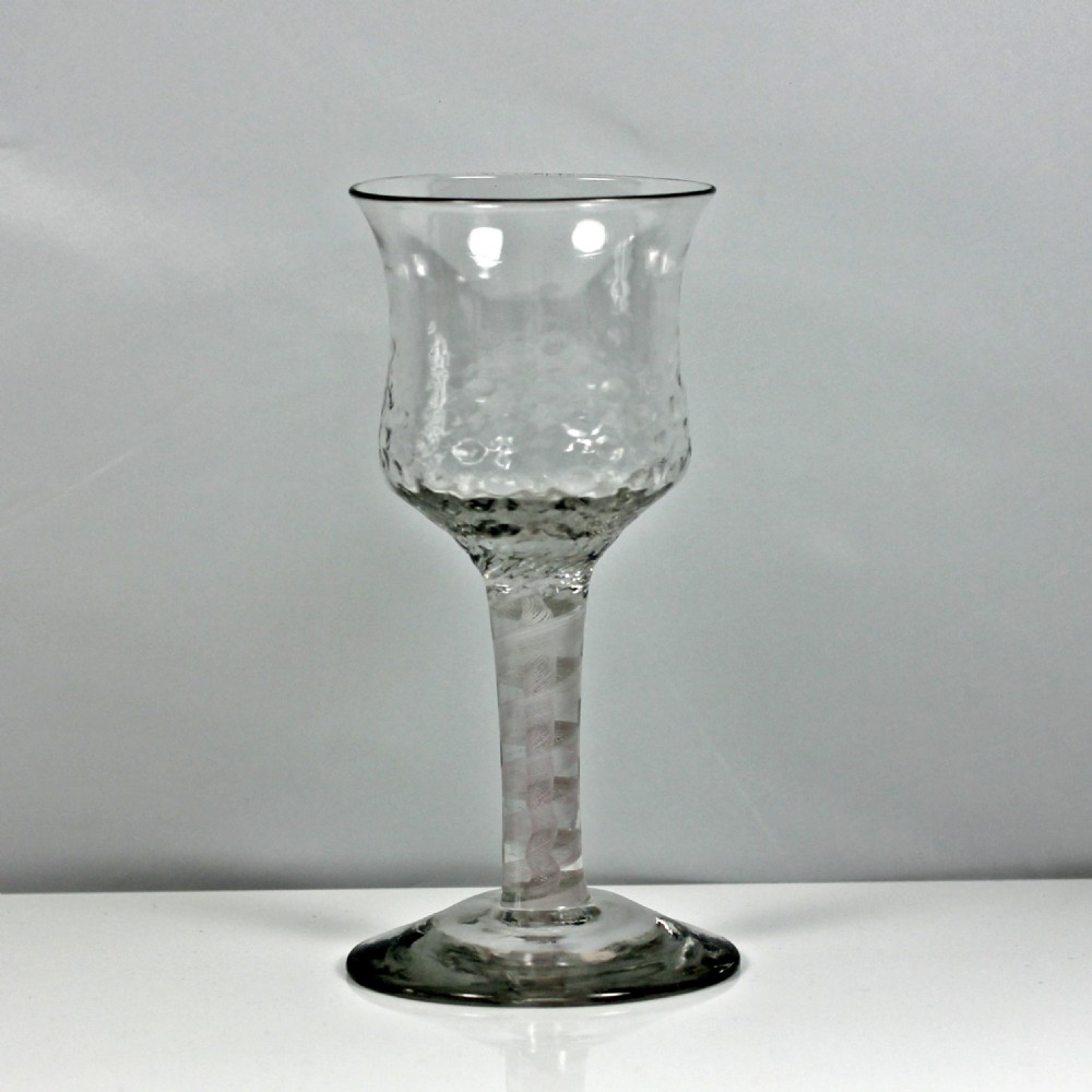 Georgian double series opaque twist goblet, tulip shaped bowl