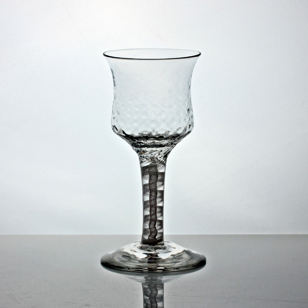 Georgian double series opaque twist goblet, tulip shaped bowl View II