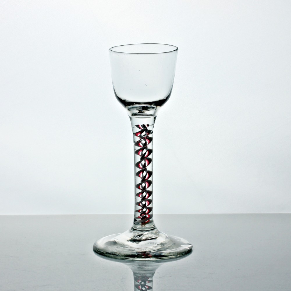 Georgian red colour twist wine glass, ogee bowl View II