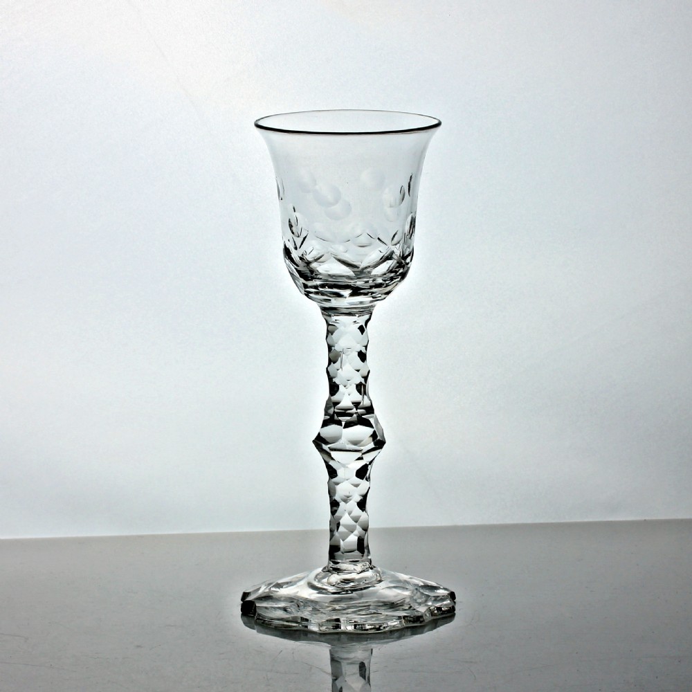 Georgian Jacobite facet cut stem wine glass