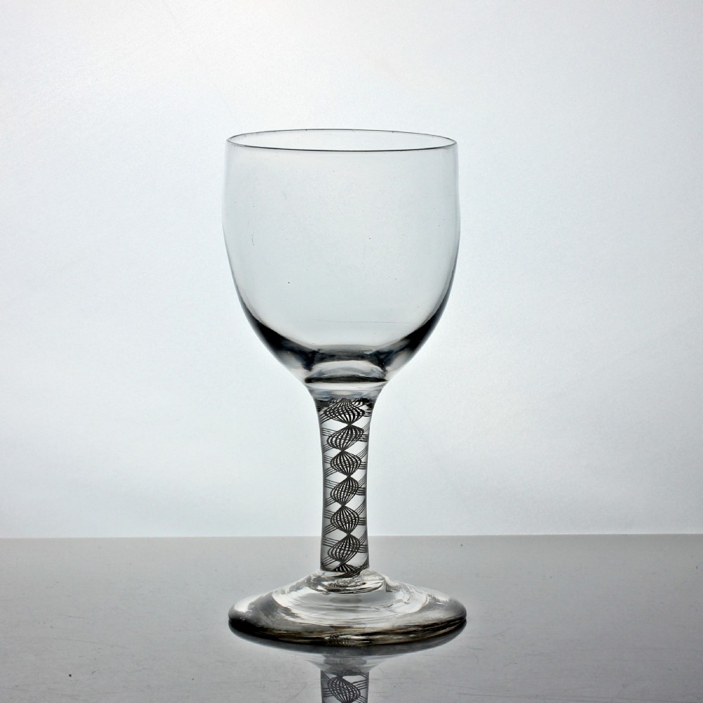 Georgian double series opaque twist stem wine goblet, ovoid-shaped bowl