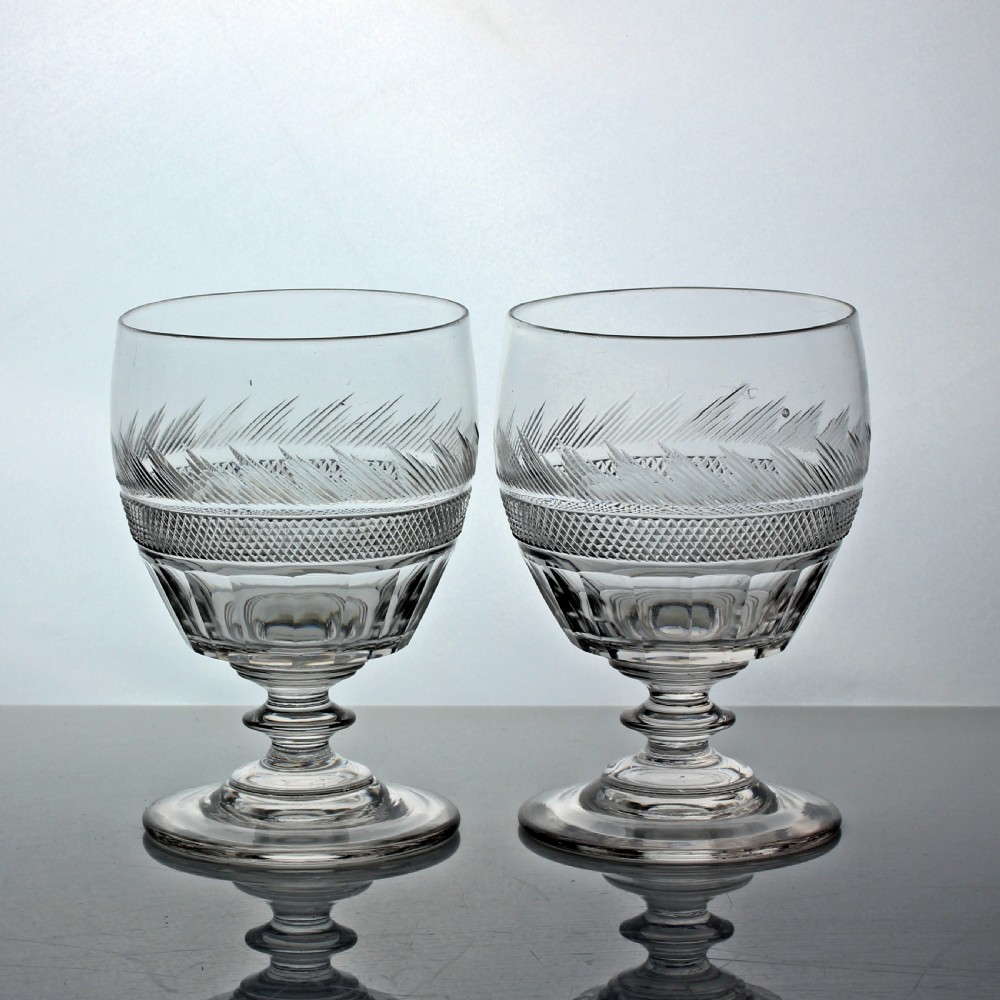 Late Georgian/William IV pair of cut glass barrel bowl rummers