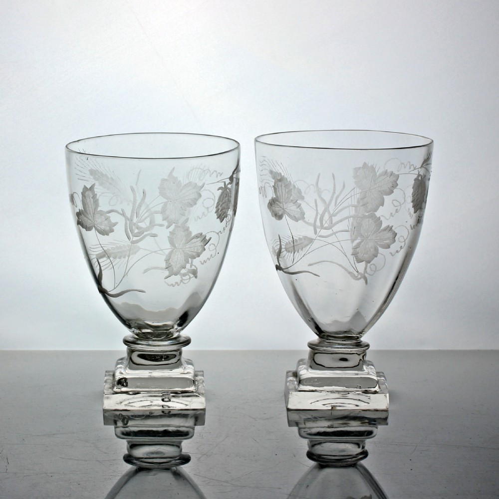 Victorian pair of engraved square footed rummers View III