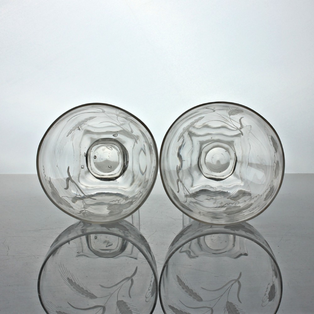 Victorian pair of engraved square footed rummers View IV