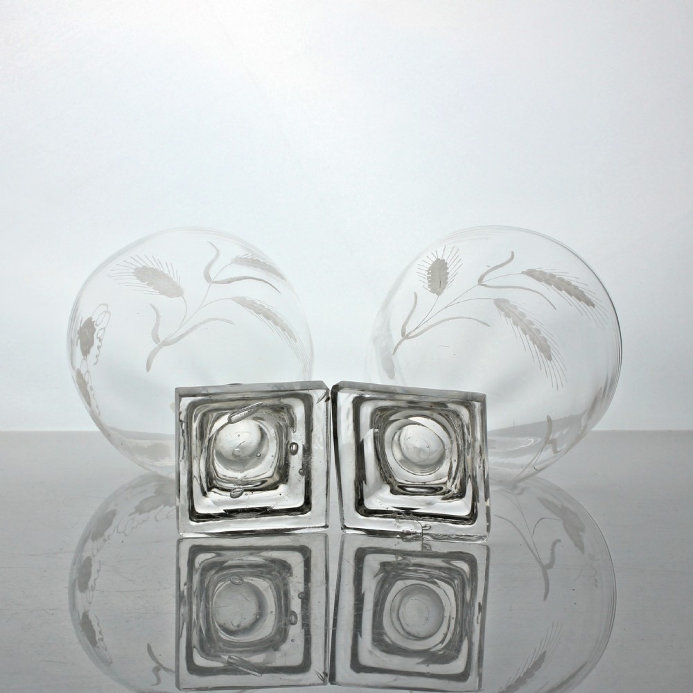 Victorian pair of engraved square footed rummers View V