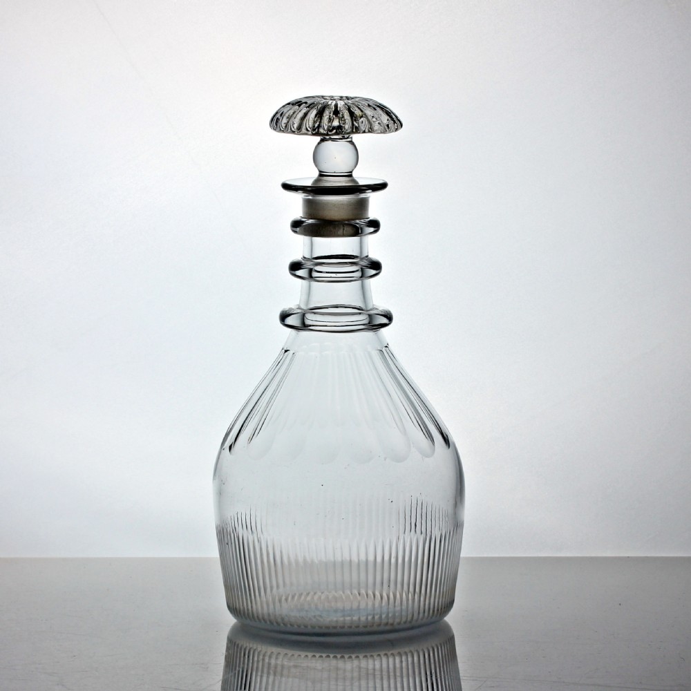 Georgian  three ring Prussian-style spirit decanter, mushroom stopper