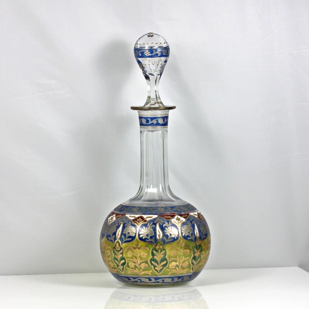 Jugendstil enamelled Jodhpur decanter by Fritz Heckert