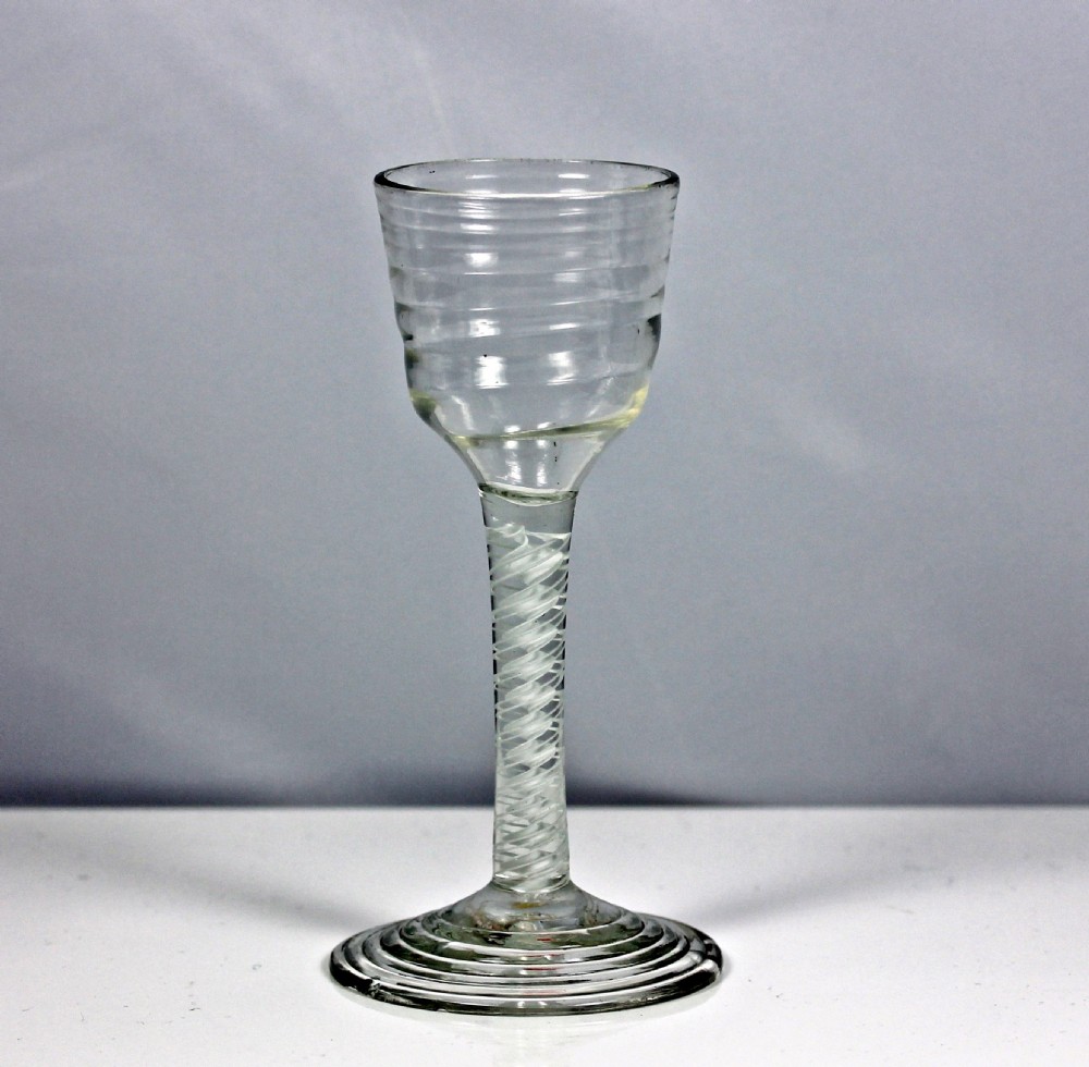 Georgian rare Lynn double series opaque twist wine glass, terraced foot