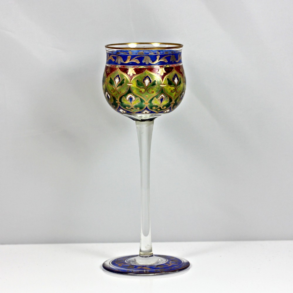 Set of 5/6 Jugendstil Jodhpur enamelled wine glasses by Fritz Heckert View III