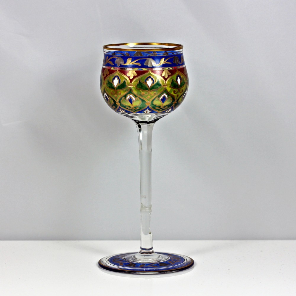 Set of 5/6 Jugendstil Jodhpur enamelled wine glasses by Fritz Heckert View VI