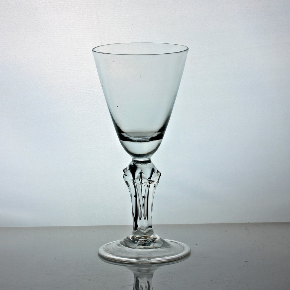 Georgian, English, six-sided pedestal stem wine glass, diamonds to shoulders