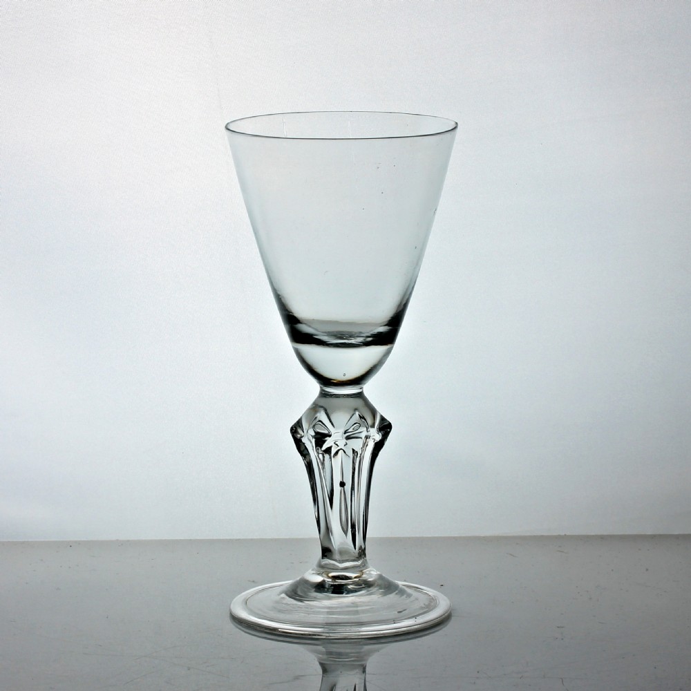 Georgian, English, six-sided pedestal stem wine glass, diamonds to shoulders View II