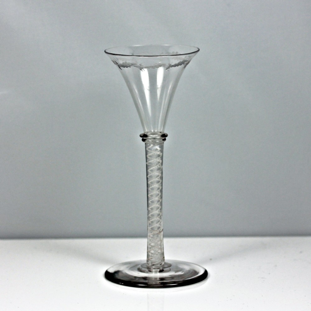 Early Victorian double series opaque twist wine glass, Scottish interest