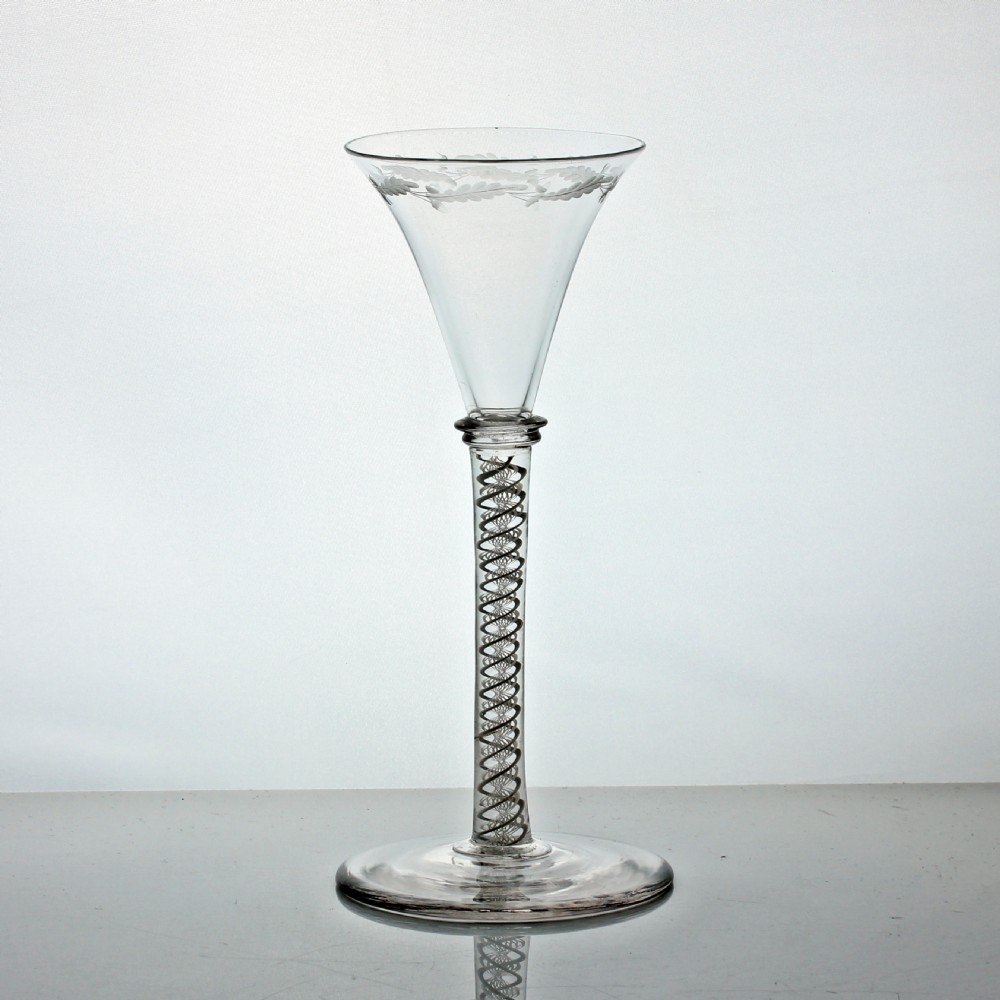 Early Victorian double series opaque twist wine glass, Scottish interest View III