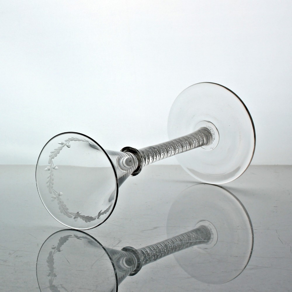 Early Victorian double series opaque twist wine glass, Scottish interest View IV
