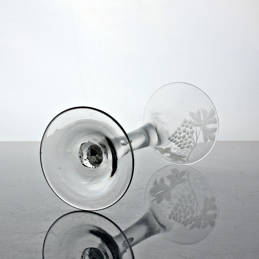 Georgian vine-engraved plain stem wine glass, trumpet bowl View III
