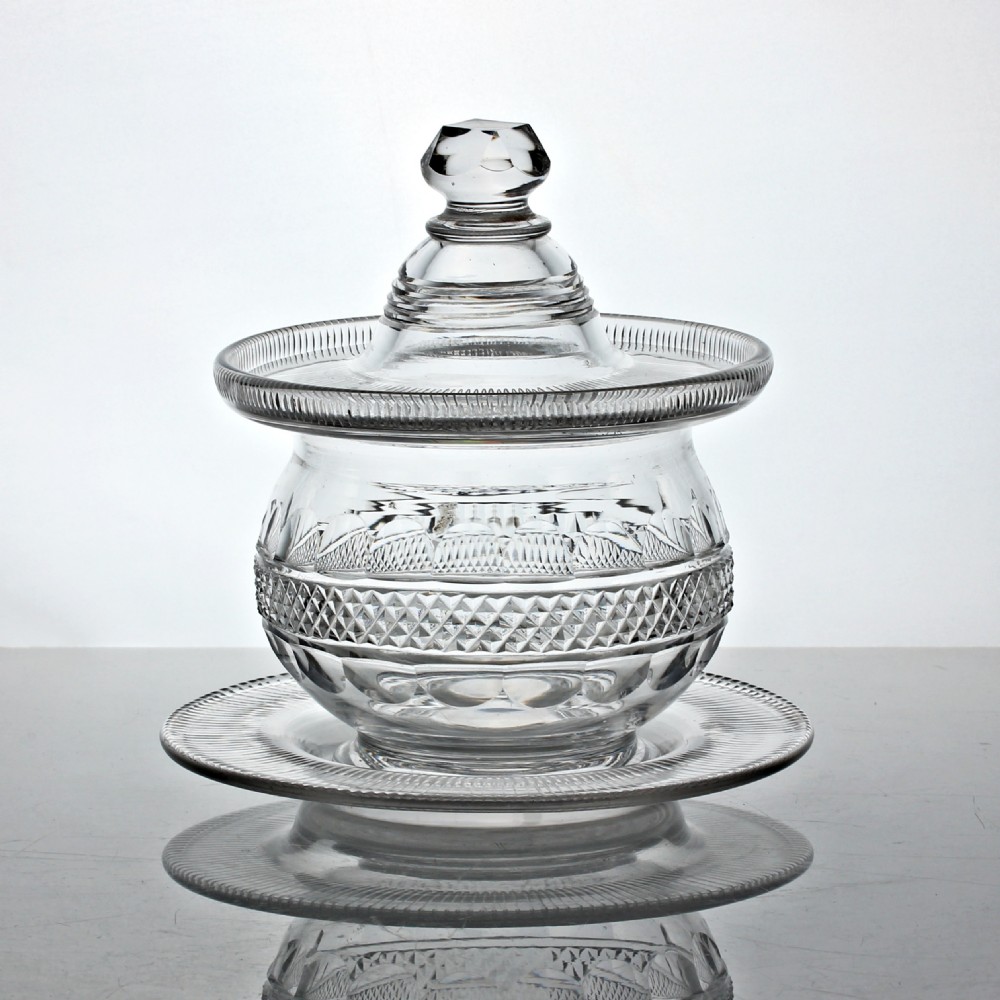 Georgian/William IV mouth-blown, cut glass preserve bowl or butter tub