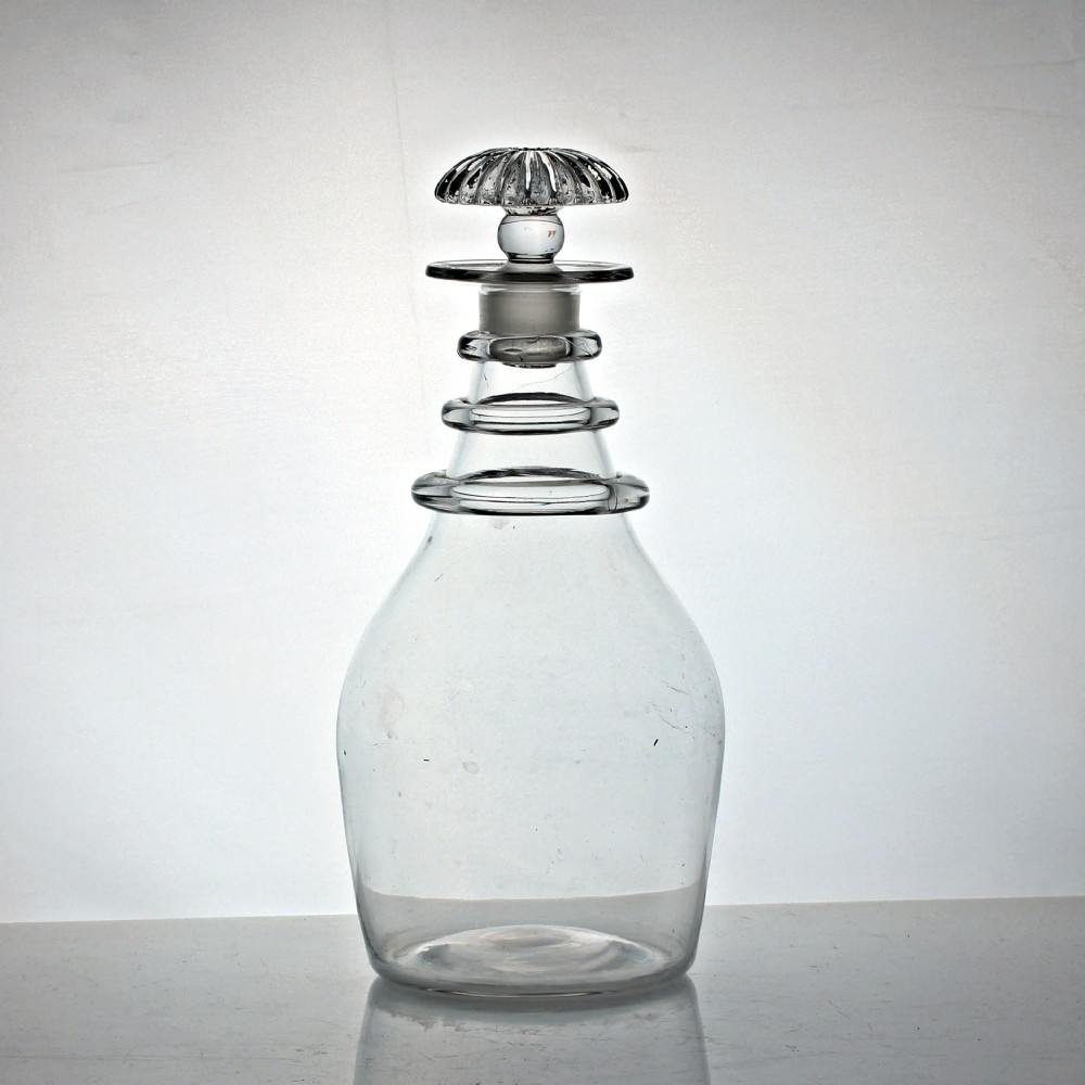 Georgian plain Prussian style three ring decanter