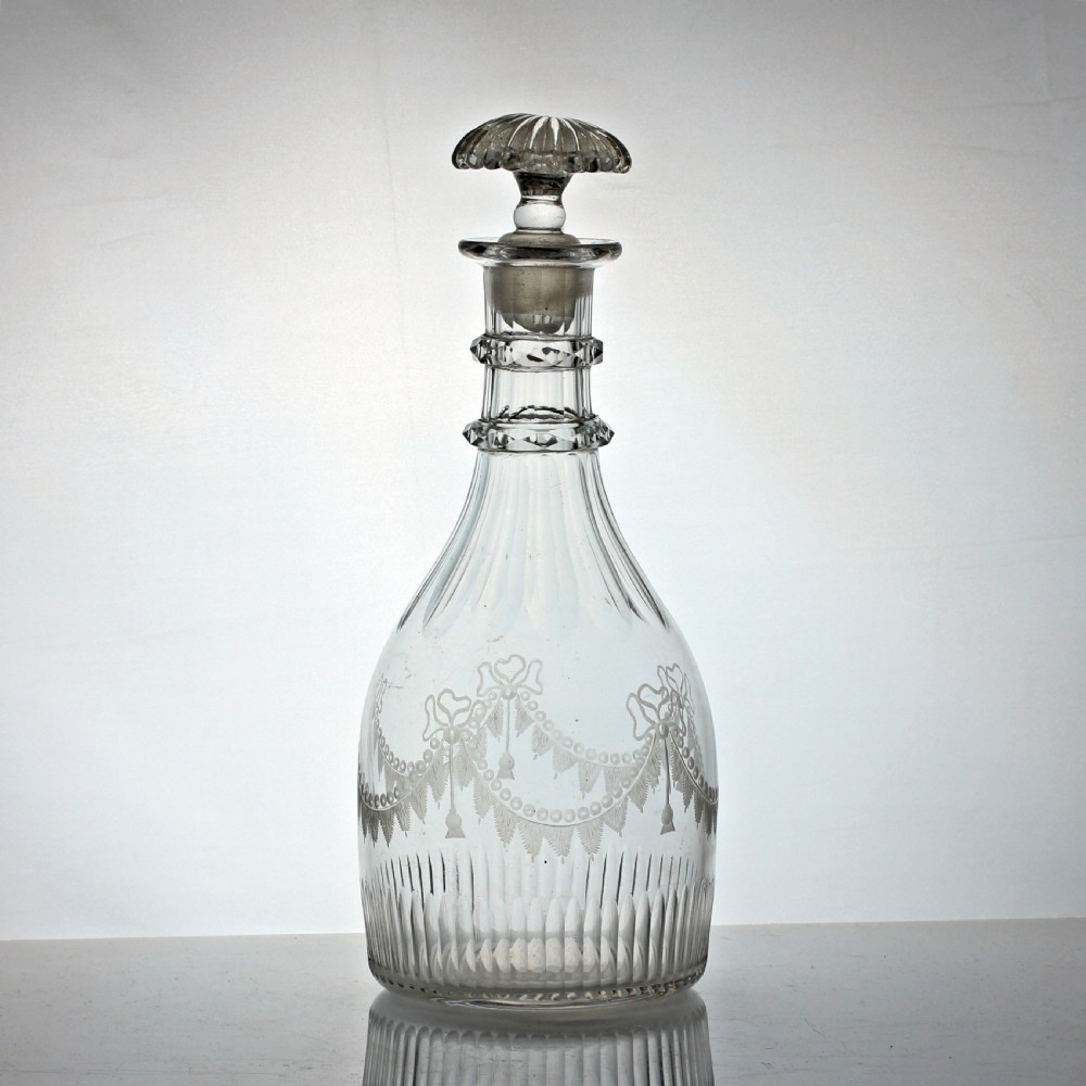 Georgian swag and tail engraved Prussian style decanter, c1820