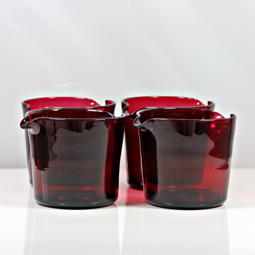 Georgian set of four ruby glass double lip rinsers