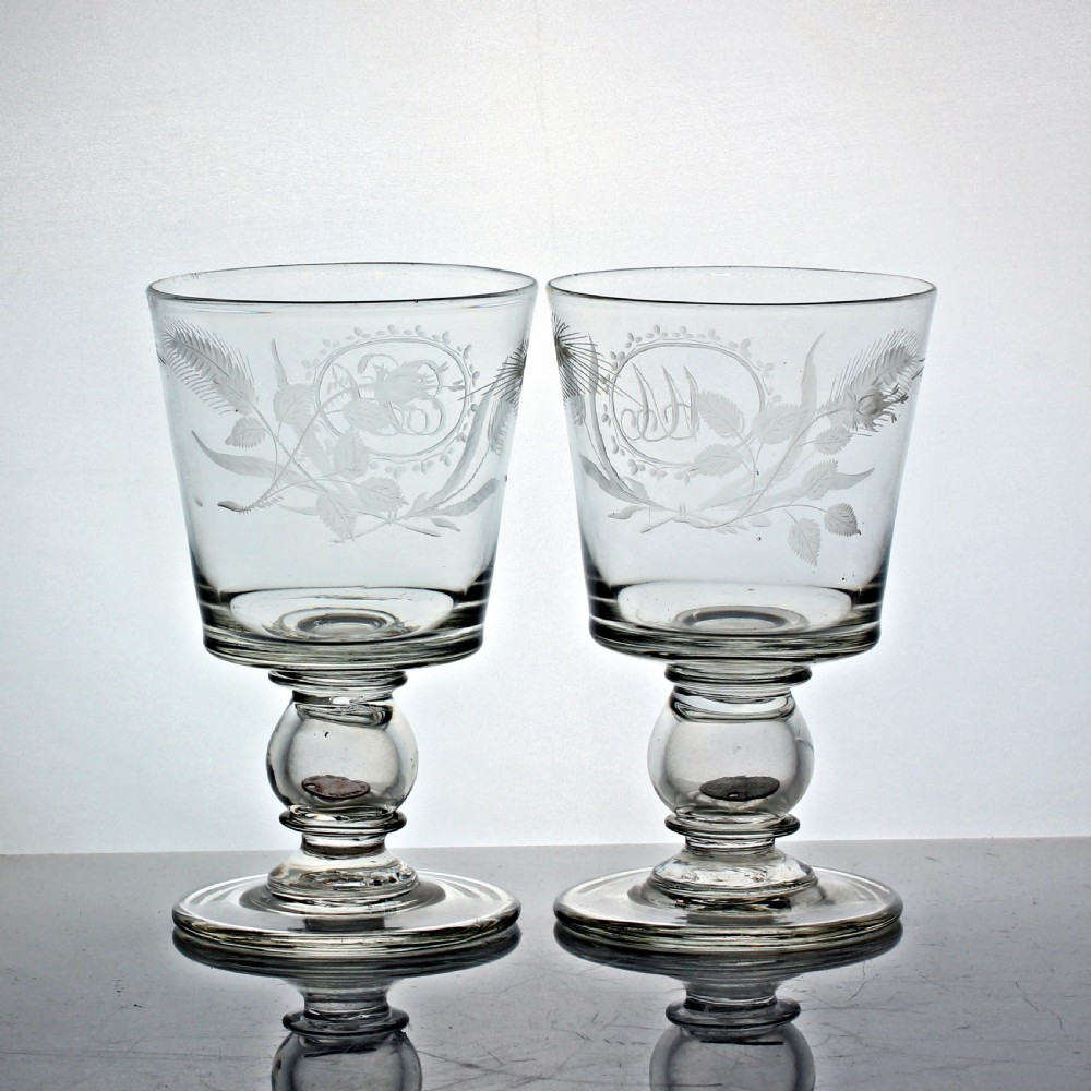 Georgian, rare pair of engraved bucket bowl coin rummers View II