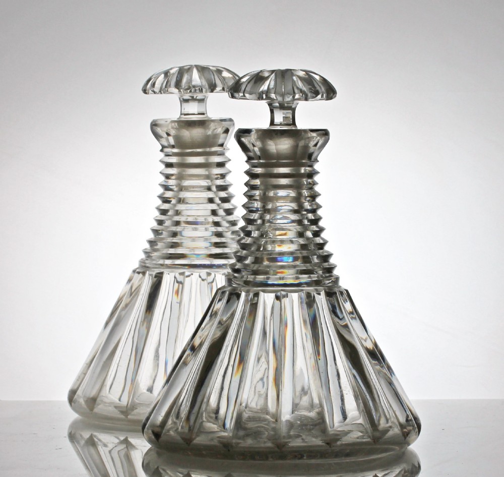 Georgian Irish pair of pillar-cut ships decanters