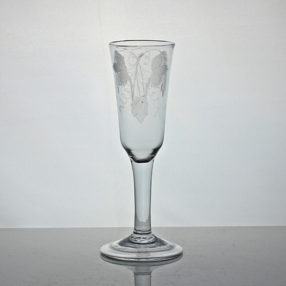 Georgian plain stem hop and barley engraved ale glass