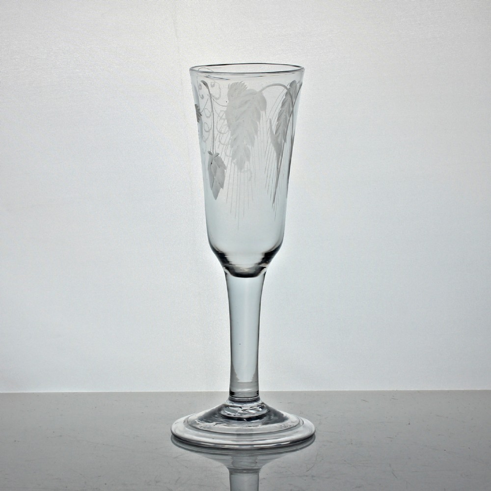 Georgian plain stem hop and barley engraved ale glass View II