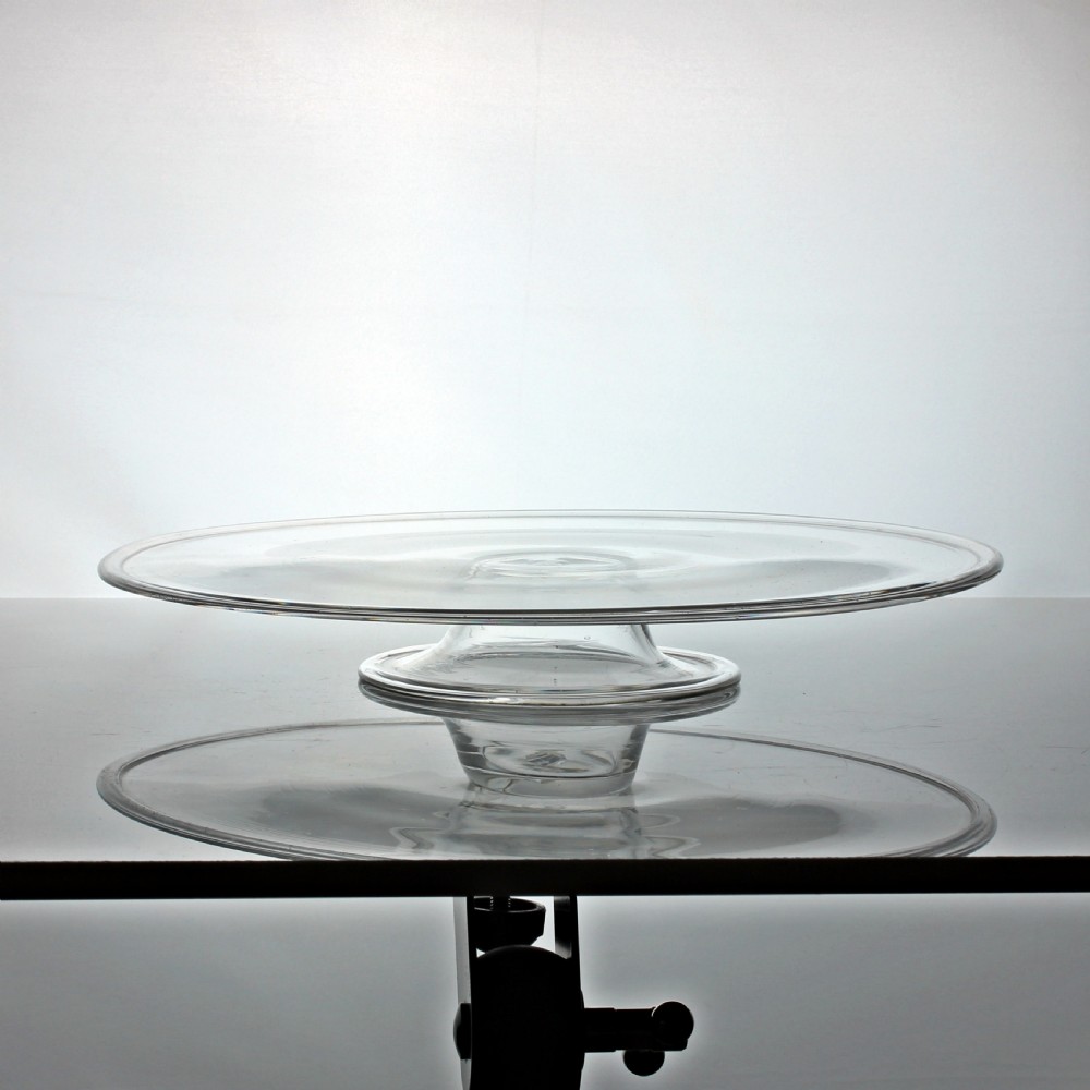 Georgian flat glass tazza, domed and folded foot
