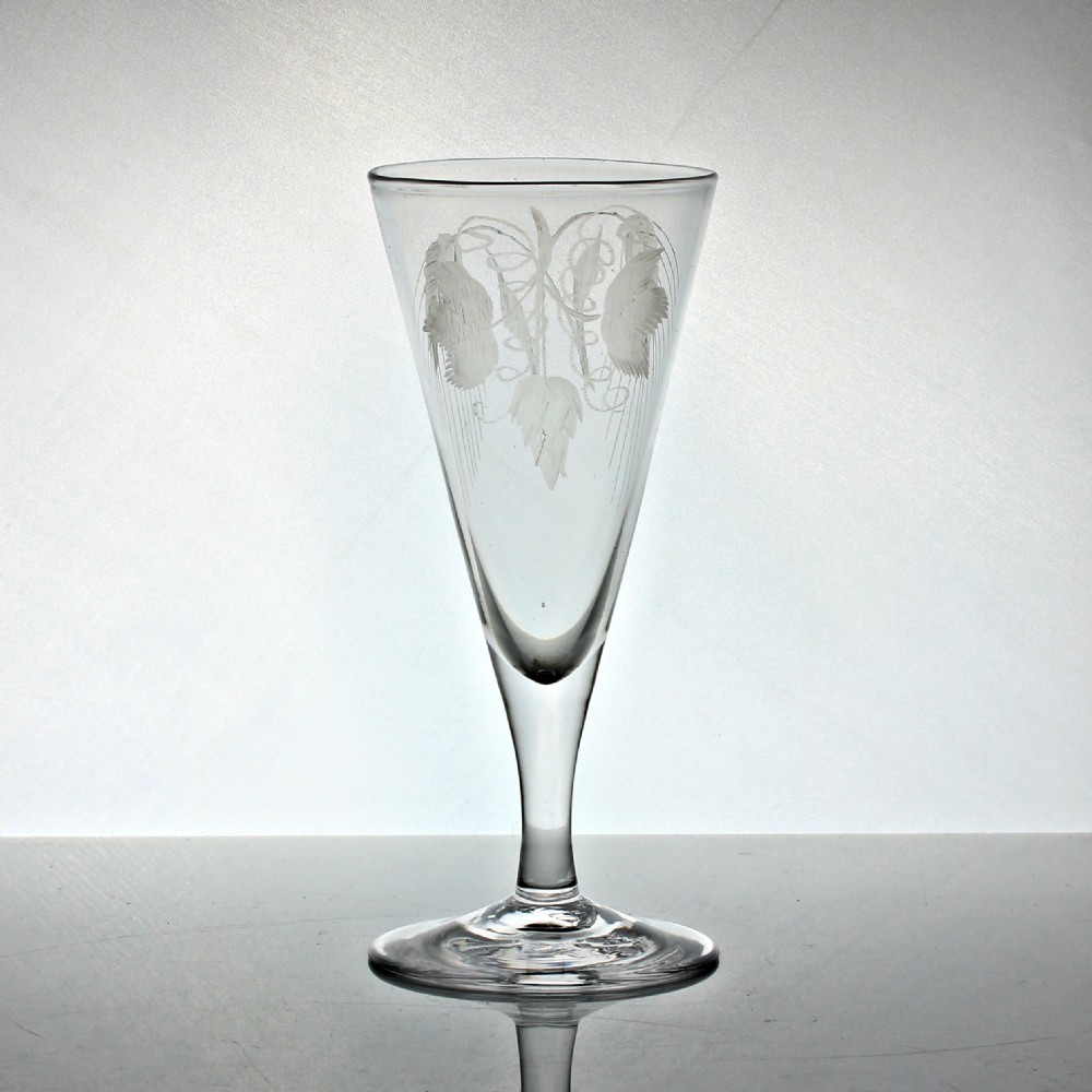 Set of four Georgian, English, hop and barley engraved plain stem ale glasses View III