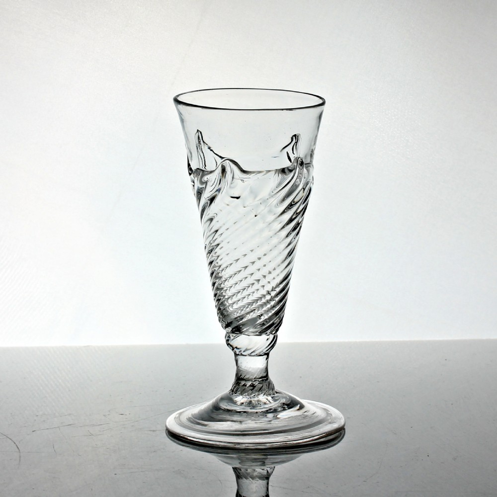 Georgian scarce flammiform dwarf ale glass, folded foot View II