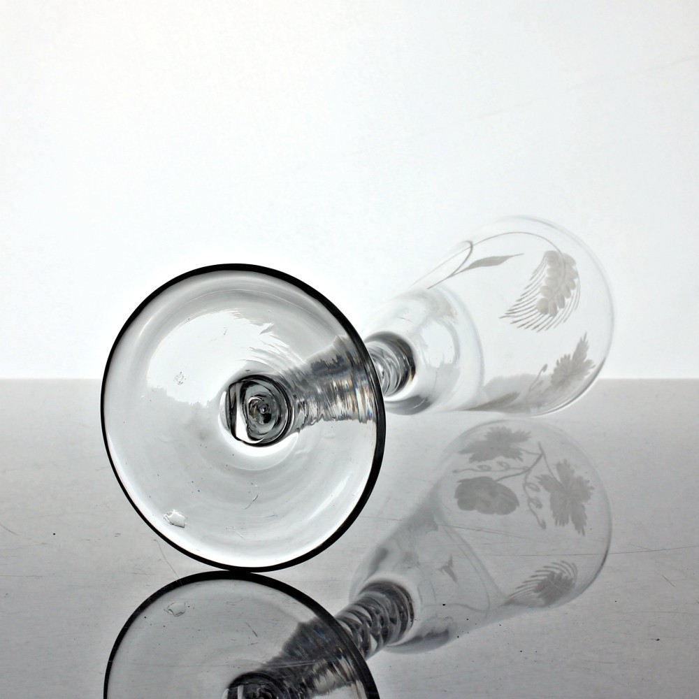 Georgian hop and barley engraved double series mercury air twist stem ale glass View IV