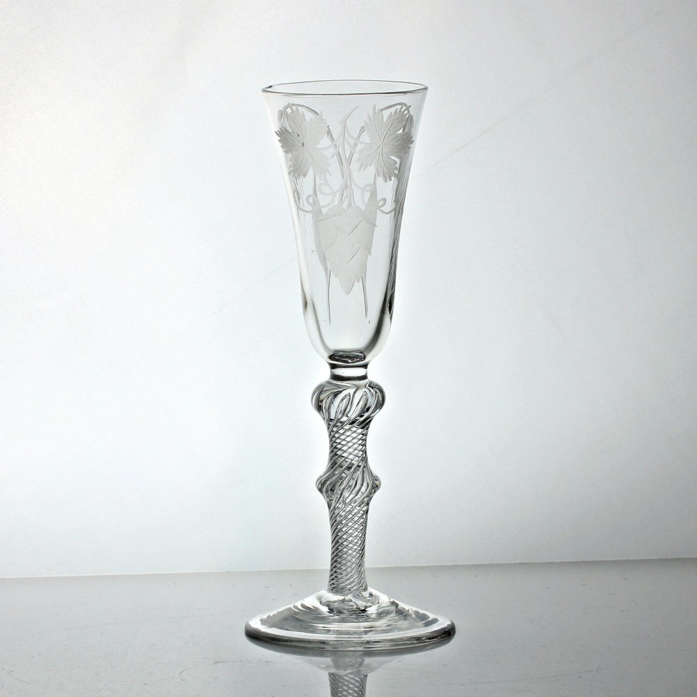 Georgian hop and barley engraved multi spiral air twist ale glass