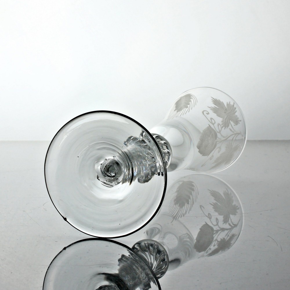 Georgian hop and barley engraved multi spiral air twist ale glass View IV