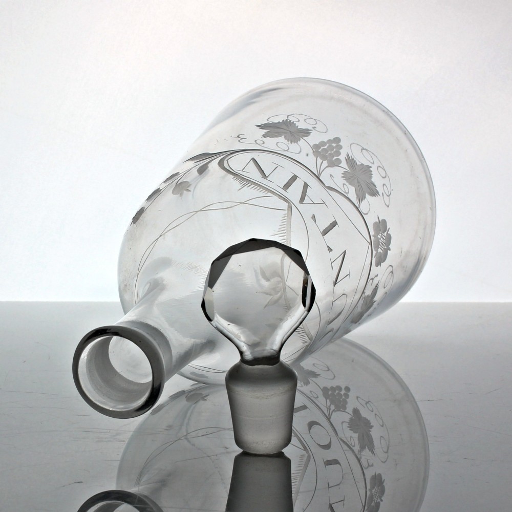 Georgian sugarloaf decanter with engraved faux label for 