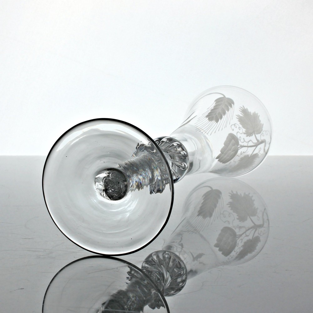 Georgian hop and barley engraved multi spiral air twist ale glass View IV