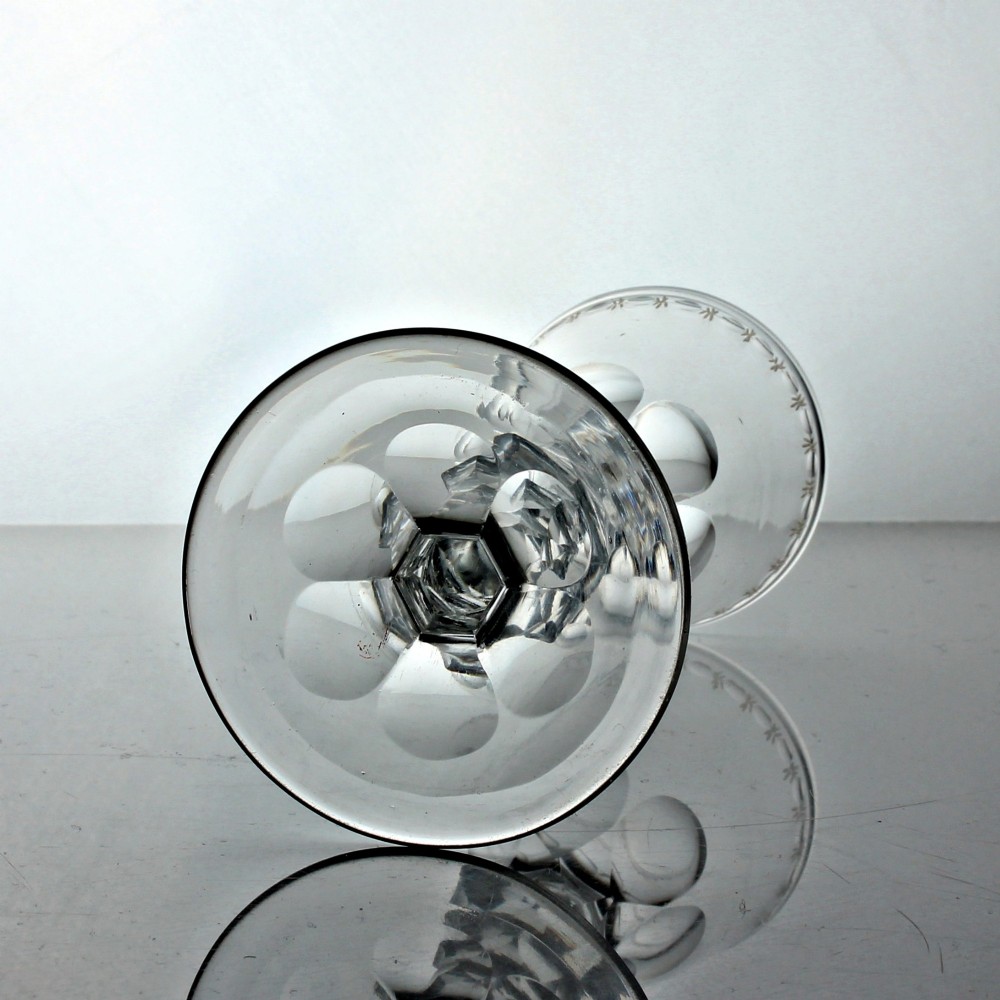 Georgian OXO-engraved facet cut knopped stem wine glass View III