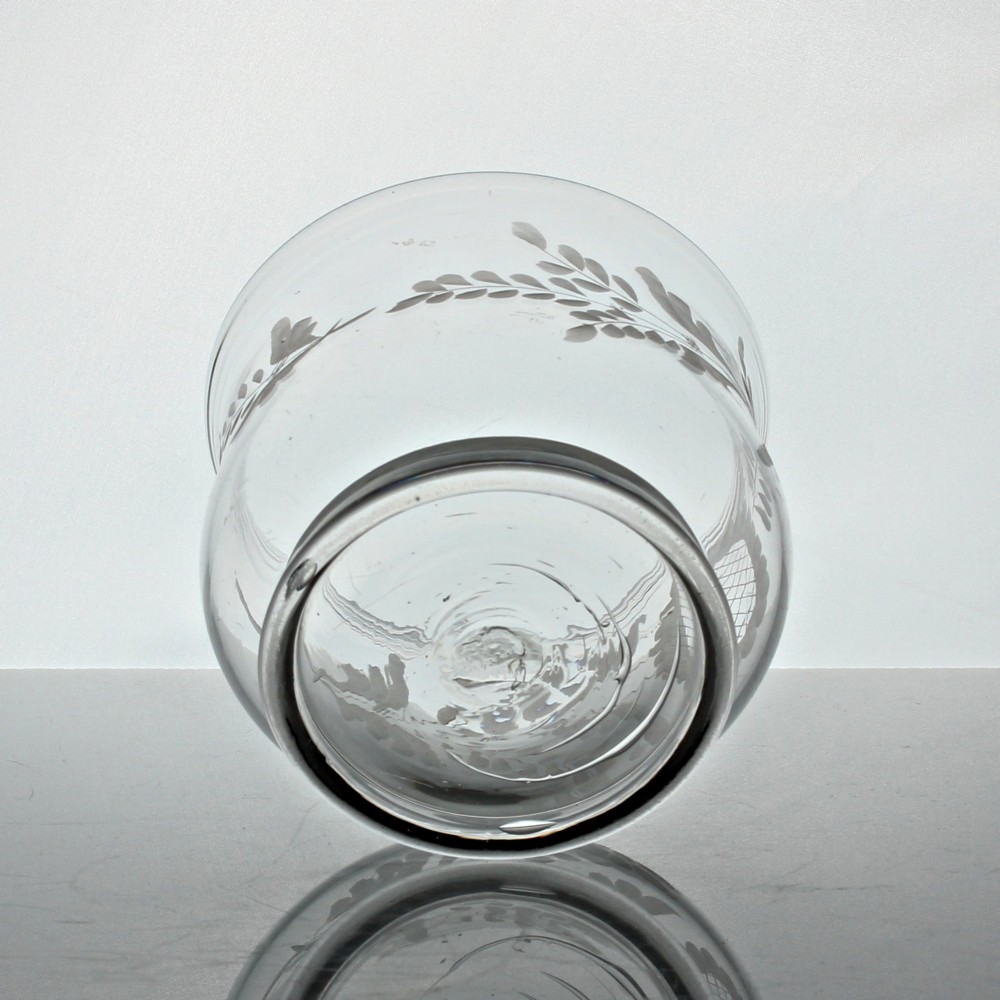 Georgian rare engraved glass sugar bowl or preserve pot with acorn finial View VI